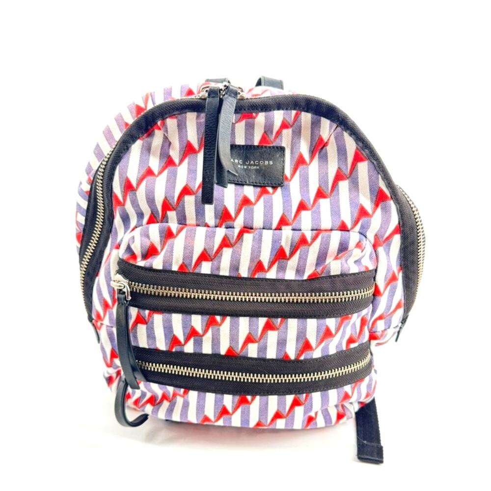 MARC JACOBS Paris Kiss Denim Backpack Red White Blue Cotton & Leather - Picture 3 of 11